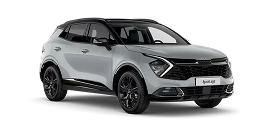Ein weißer Kia Sportage Vision SUV mit schwarzen Akzenten