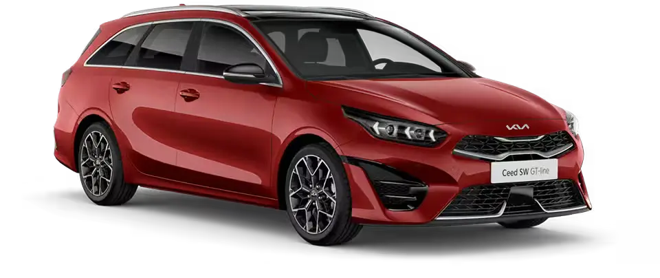 2-teaser-kia_ceed-sw_GT-Line Roter Kia Ceed SW GT-Line Kombi auf transparentem Hintergrund.