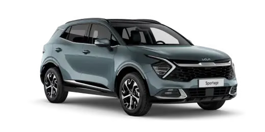 Kia Sportage Spirit, grauer SUV, seitliche Ansicht.