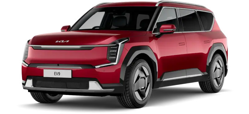 Ein roter Kia EV9 SUV auf transparentem Hintergrund.