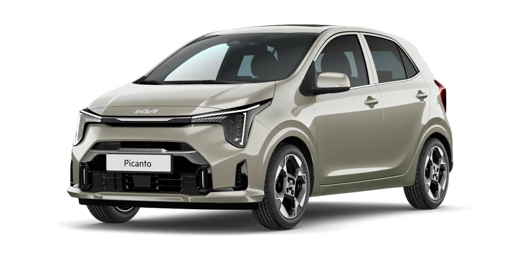 kia-picanto-spirit Ein silberner Kia Picanto Spirit von schräg vorne.
