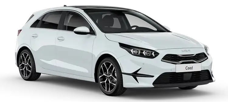 kia_ceed- Vison Ein weißer Kia Ceed steht auf schwarzem Hintergrund.