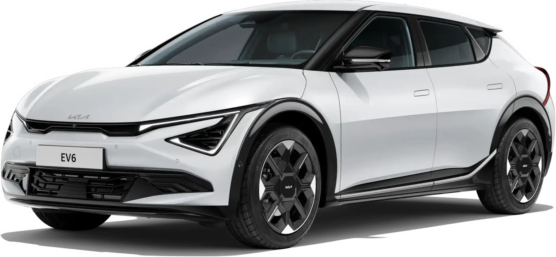 header-kia-ev6 KIA EV6 in Weiß, seitlich von vorne fotografiert.